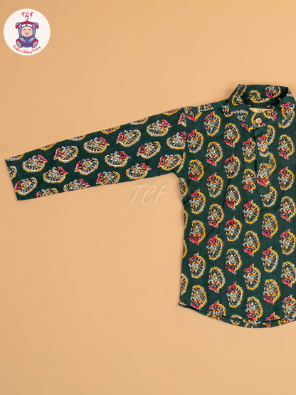 Green - Boys Printed Short Kurta