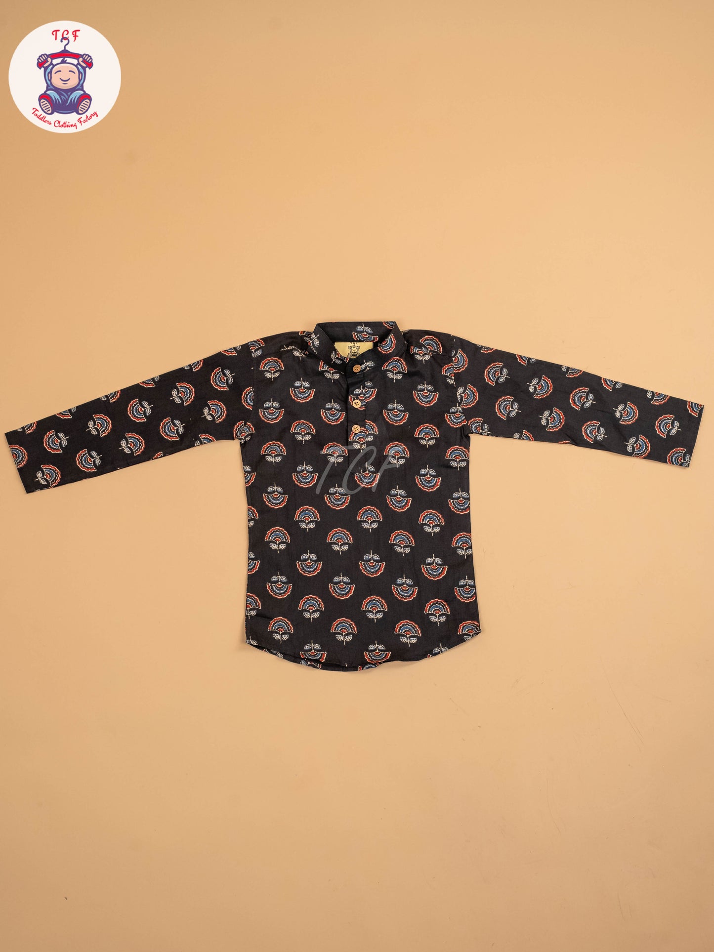 Black & Maroon - Boys Printed Short Kurta