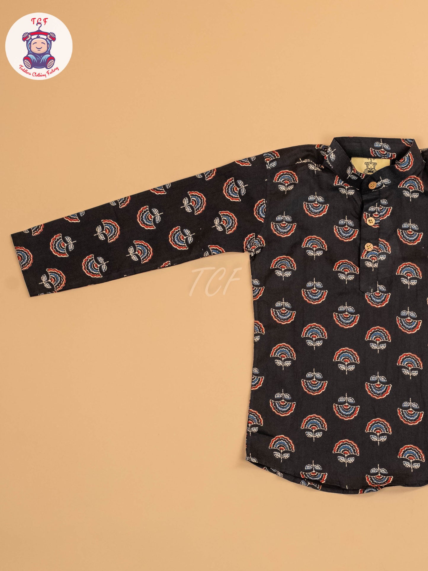 Black & Maroon - Boys Printed Short Kurta