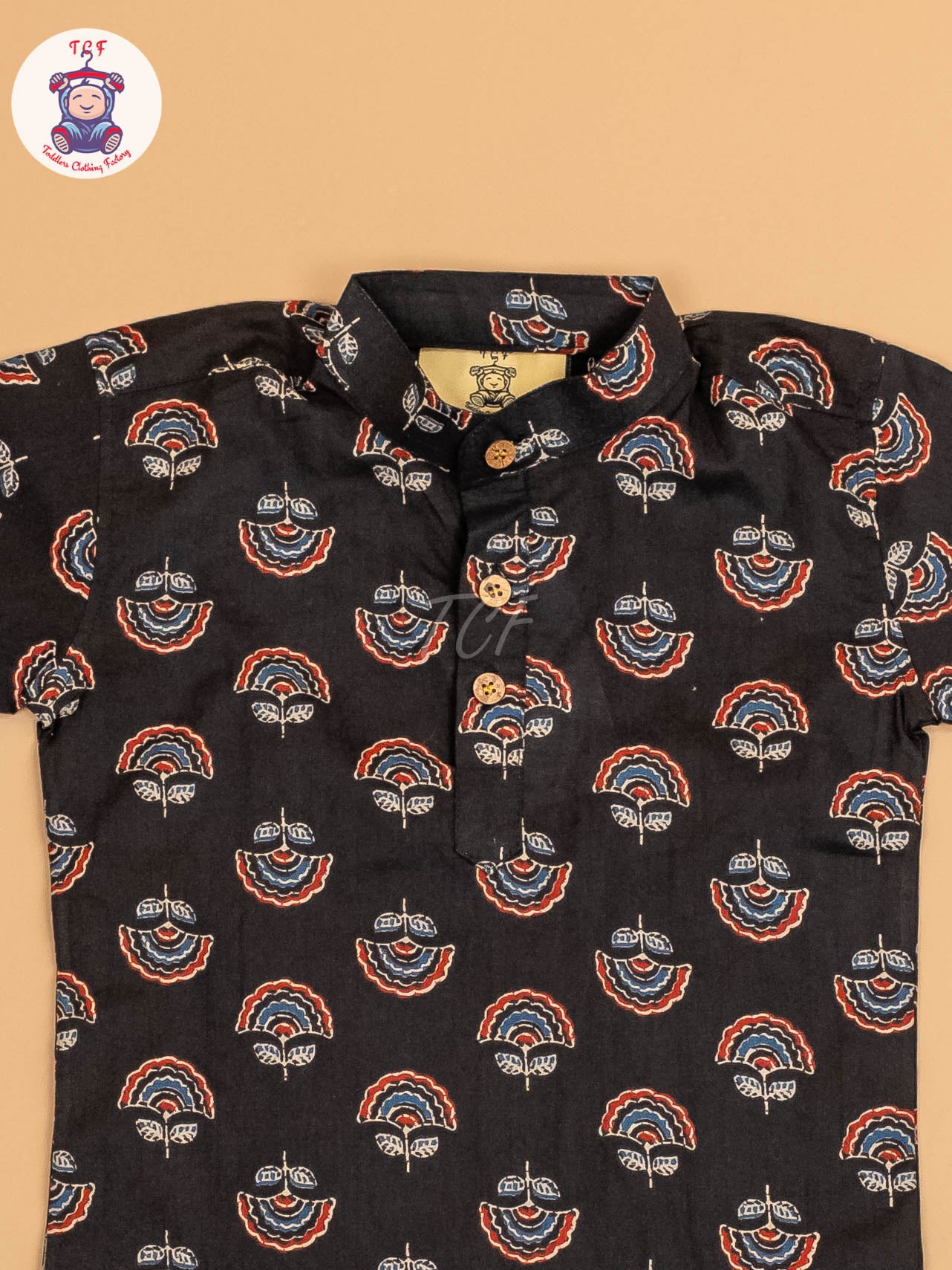 Black & Maroon - Boys Printed Short Kurta