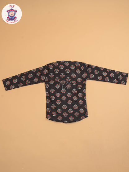 Black & Maroon - Boys Printed Short Kurta