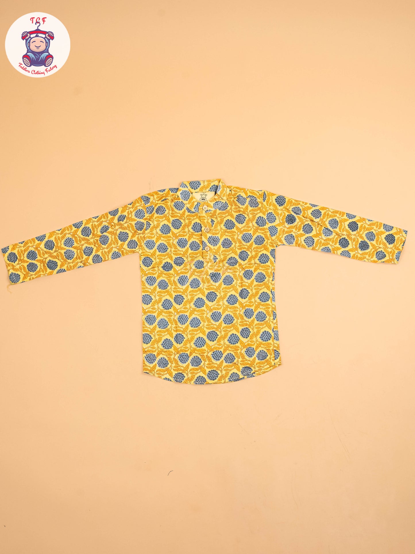 Yellow & Grey - Boys Printed Short Kurta