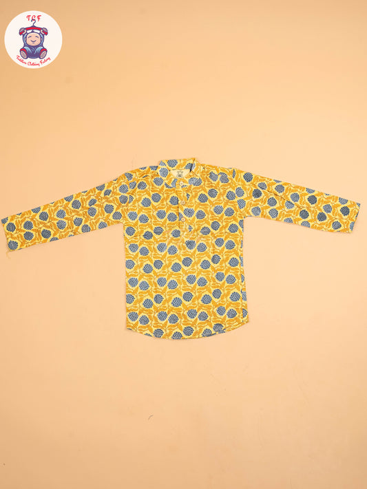 Yellow & Grey - Boys Printed Short Kurta