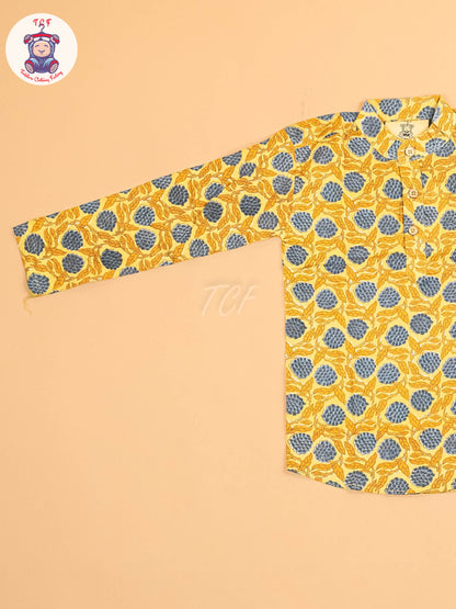 Yellow & Grey - Boys Printed Short Kurta