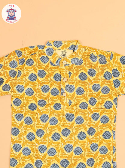 Yellow & Grey - Boys Printed Short Kurta