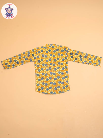 Yellow & Grey - Boys Printed Short Kurta