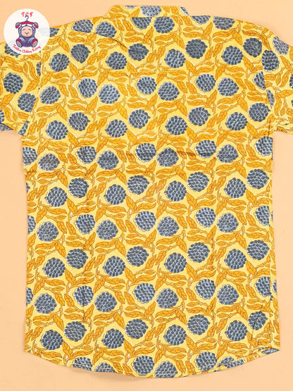 Yellow & Grey - Boys Printed Short Kurta