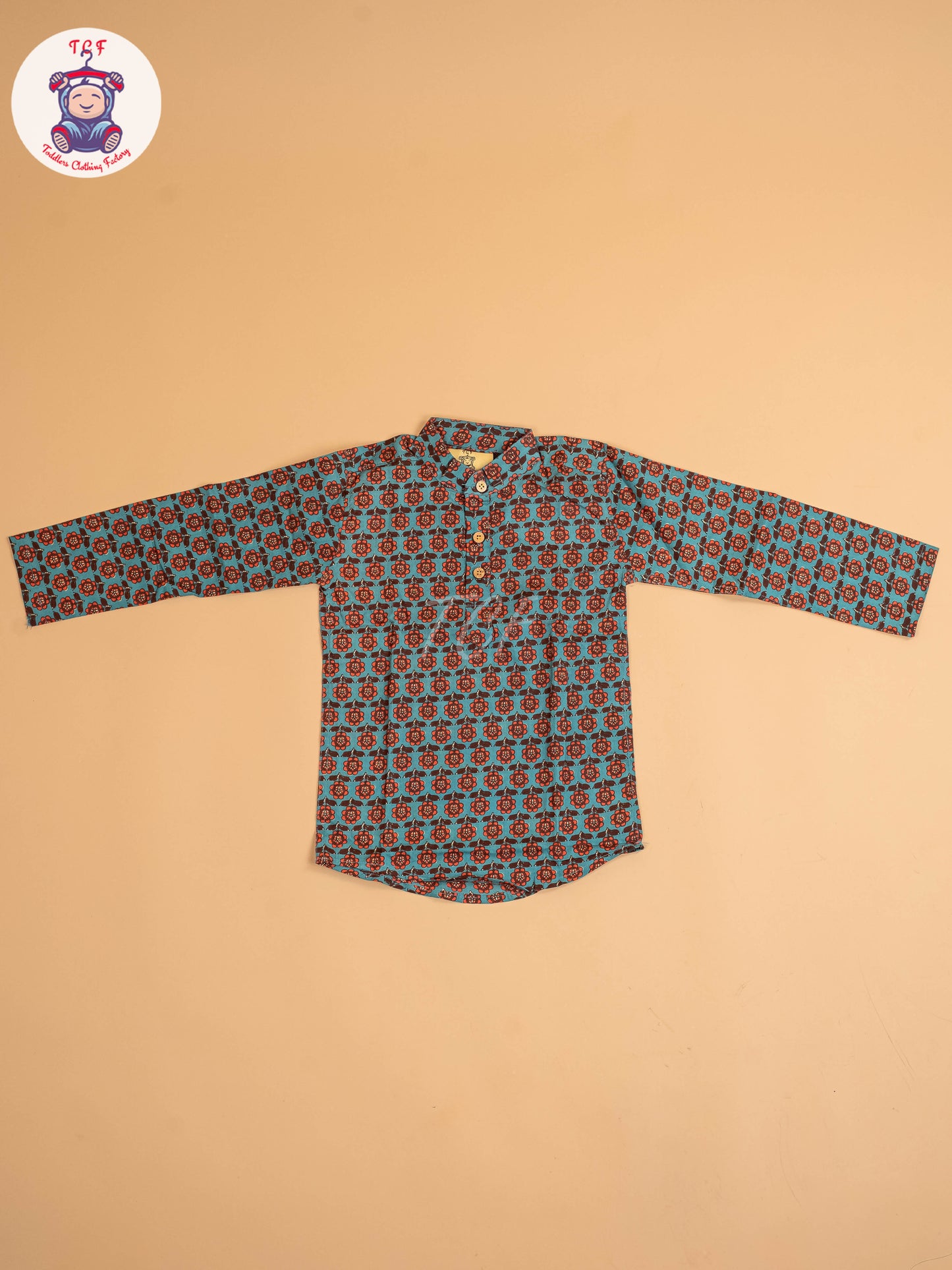 Blue & Brown - Boys Printed Short Kurta