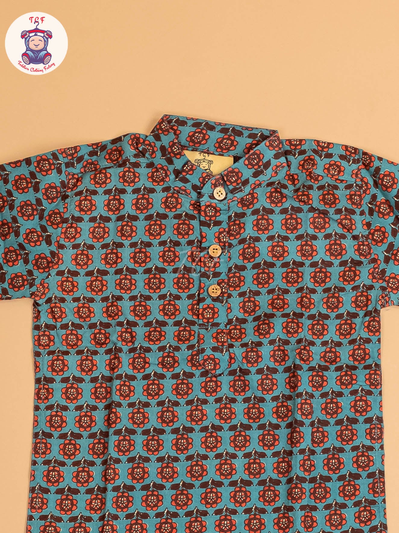 Blue & Brown - Boys Printed Short Kurta