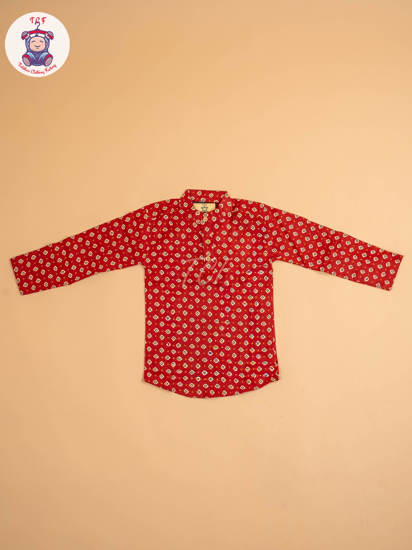 Red & Black - Boys Printed Short Kurta