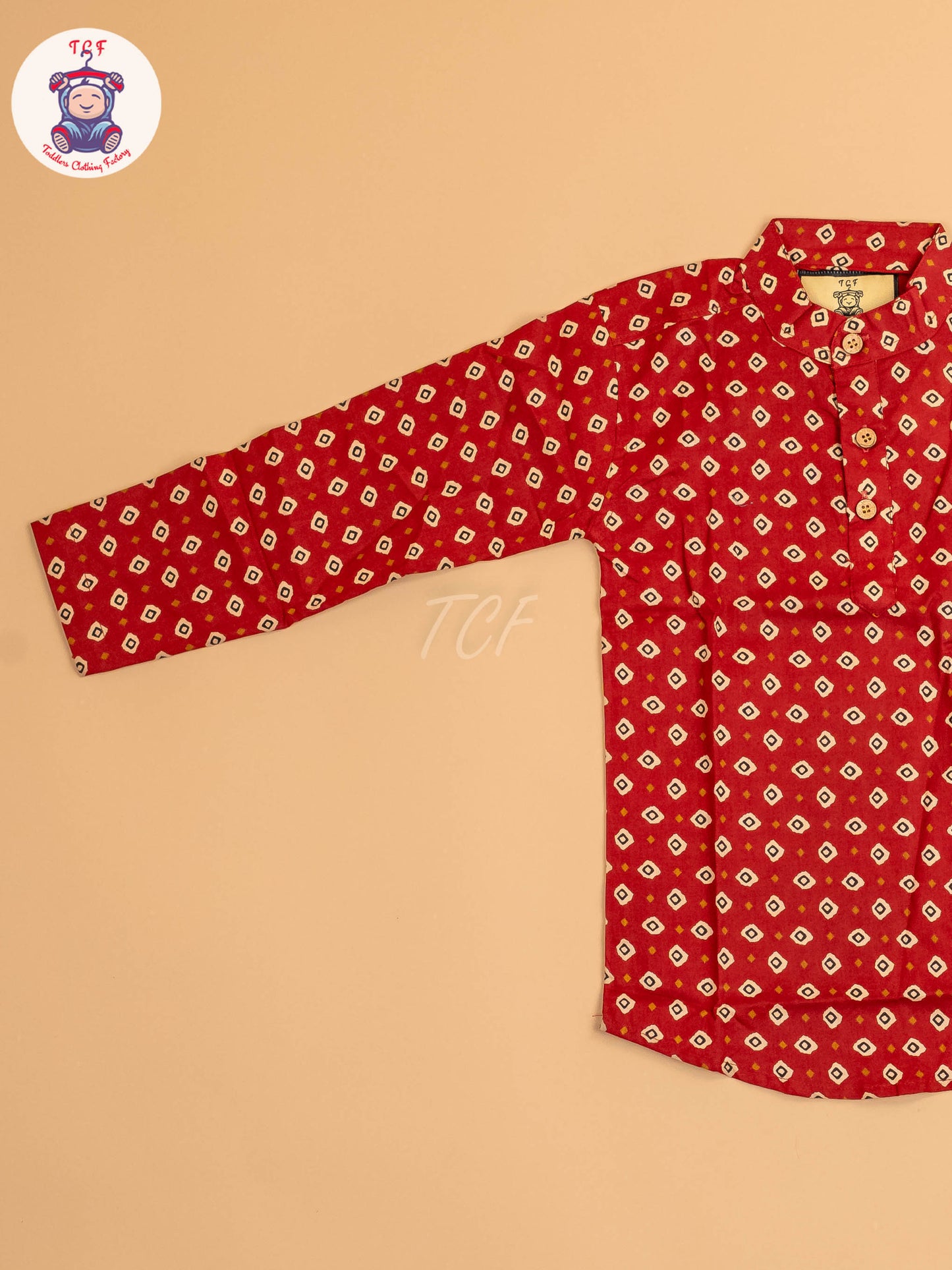 Red & Black - Boys Printed Short Kurta