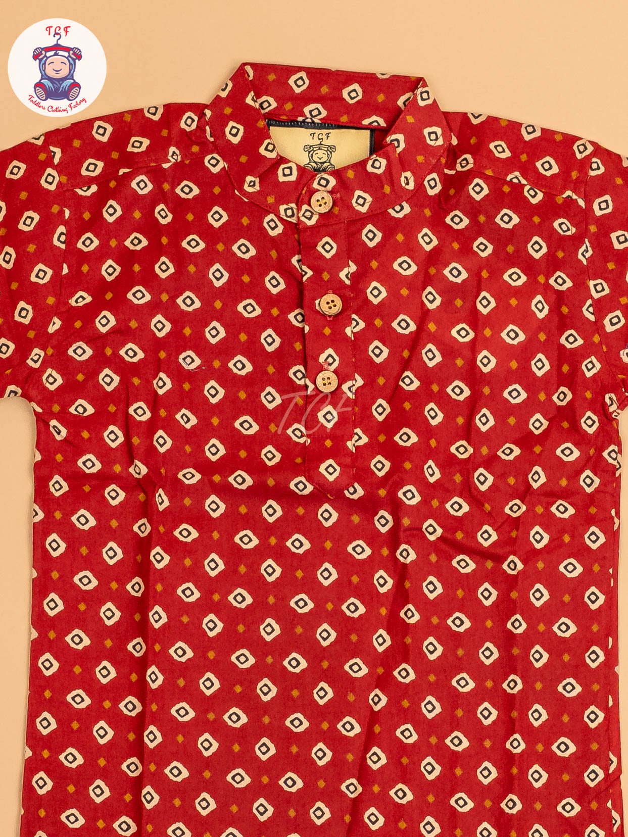 Red & Black - Boys Printed Short Kurta