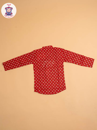 Red & Black - Boys Printed Short Kurta