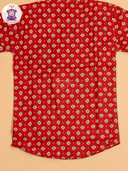 Red & Black - Boys Printed Short Kurta