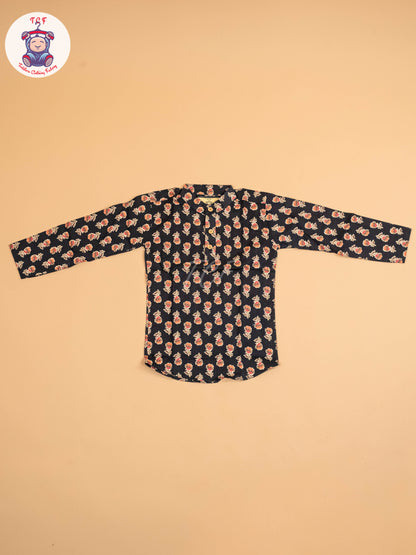 Black  & Brown - Boys Printed Short Kurta
