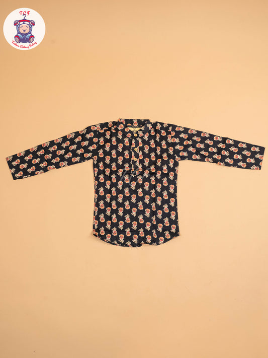 Black  & Brown - Boys Printed Short Kurta