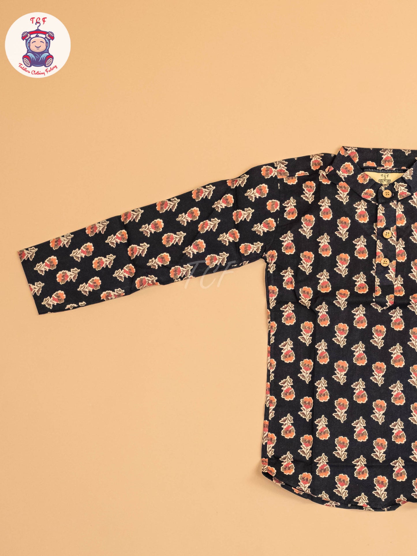 Black  & Brown - Boys Printed Short Kurta