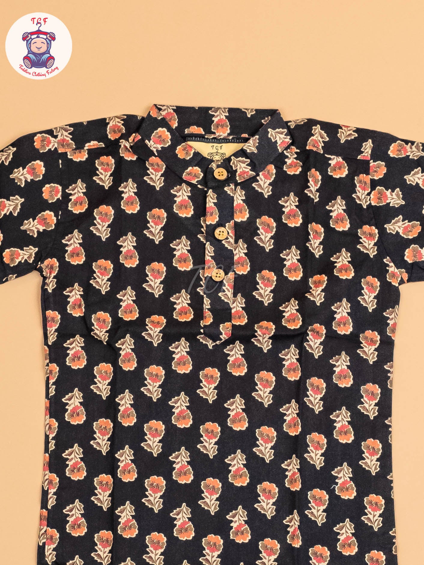 Black  & Brown - Boys Printed Short Kurta