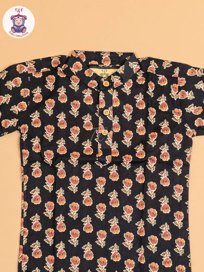 Black  & Brown - Boys Printed Short Kurta