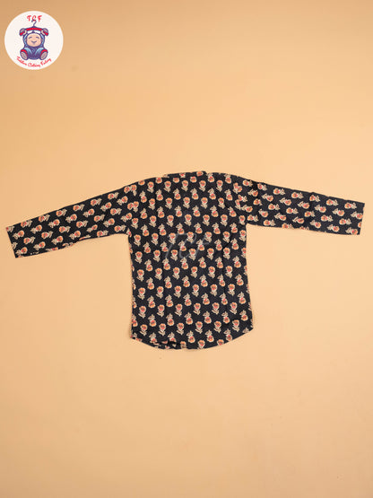 Black  & Brown - Boys Printed Short Kurta