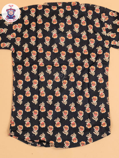 Black  & Brown - Boys Printed Short Kurta