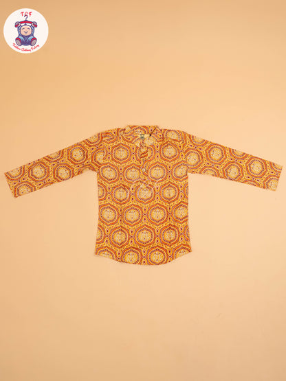 Mustard & Maroon - Boys Printed Short Kurta