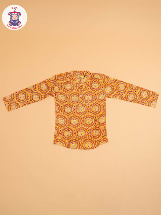 Mustard & Maroon - Boys Printed Short Kurta
