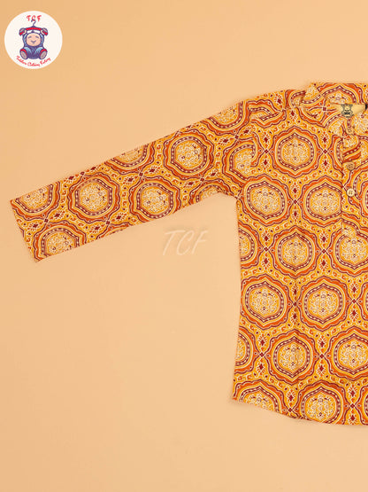 Mustard & Maroon - Boys Printed Short Kurta