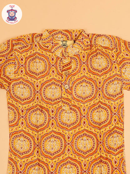 Mustard & Maroon - Boys Printed Short Kurta