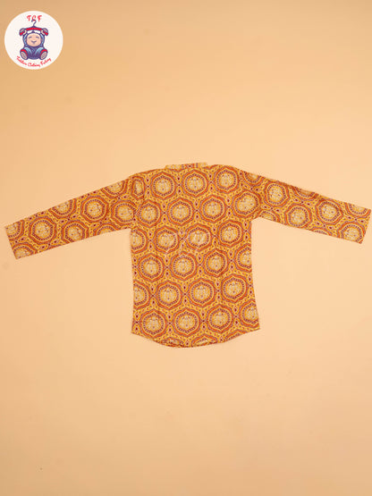Mustard & Maroon - Boys Printed Short Kurta