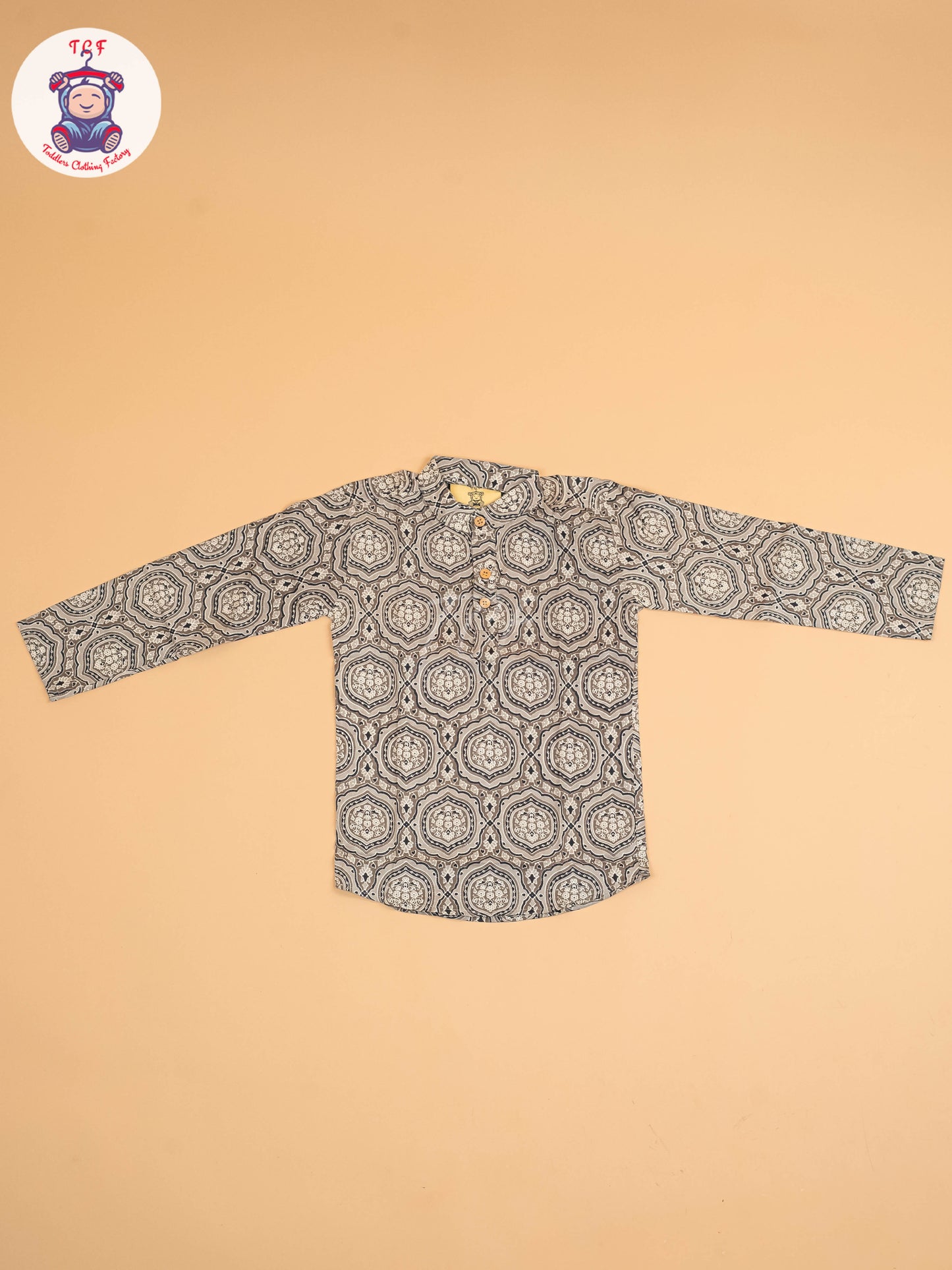 Grey & Black - Boys Printed Short Kurta
