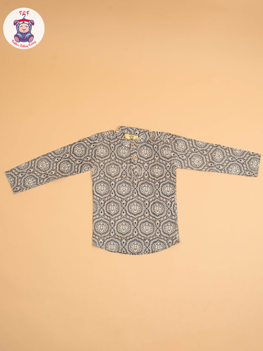 Grey & Black - Boys Printed Short Kurta