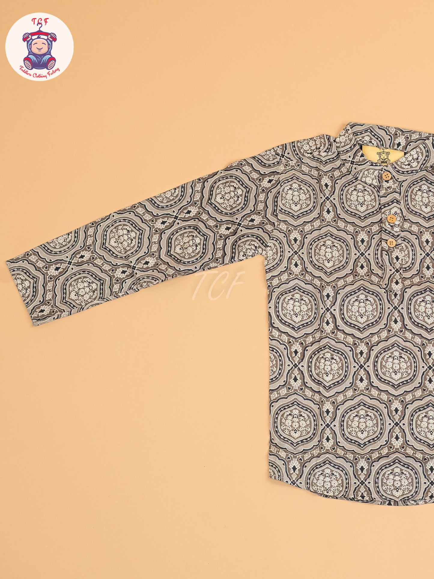 Grey & Black - Boys Printed Short Kurta