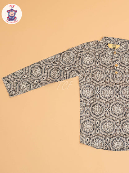 Grey & Black - Boys Printed Short Kurta