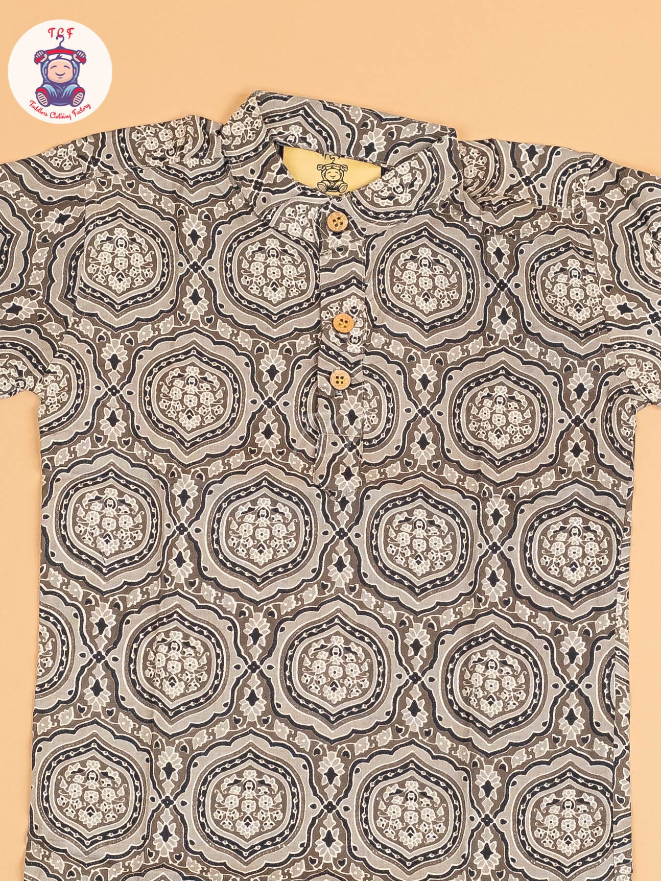 Grey & Black - Boys Printed Short Kurta