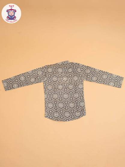 Grey & Black - Boys Printed Short Kurta