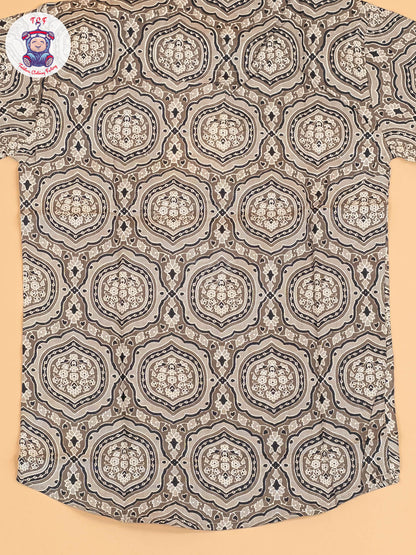 Grey & Black - Boys Printed Short Kurta