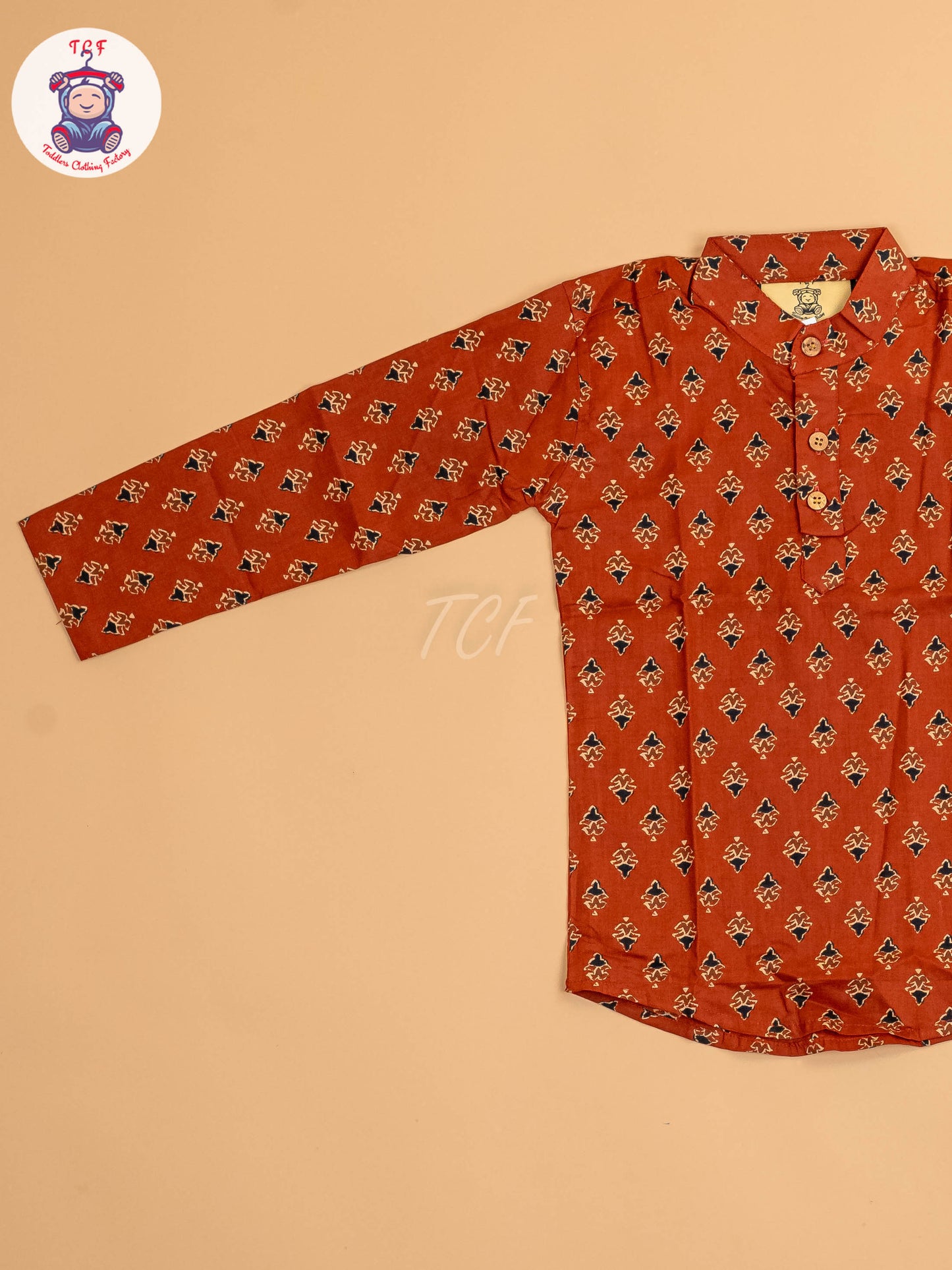 Rust & Black - Boys Printed Short Kurta
