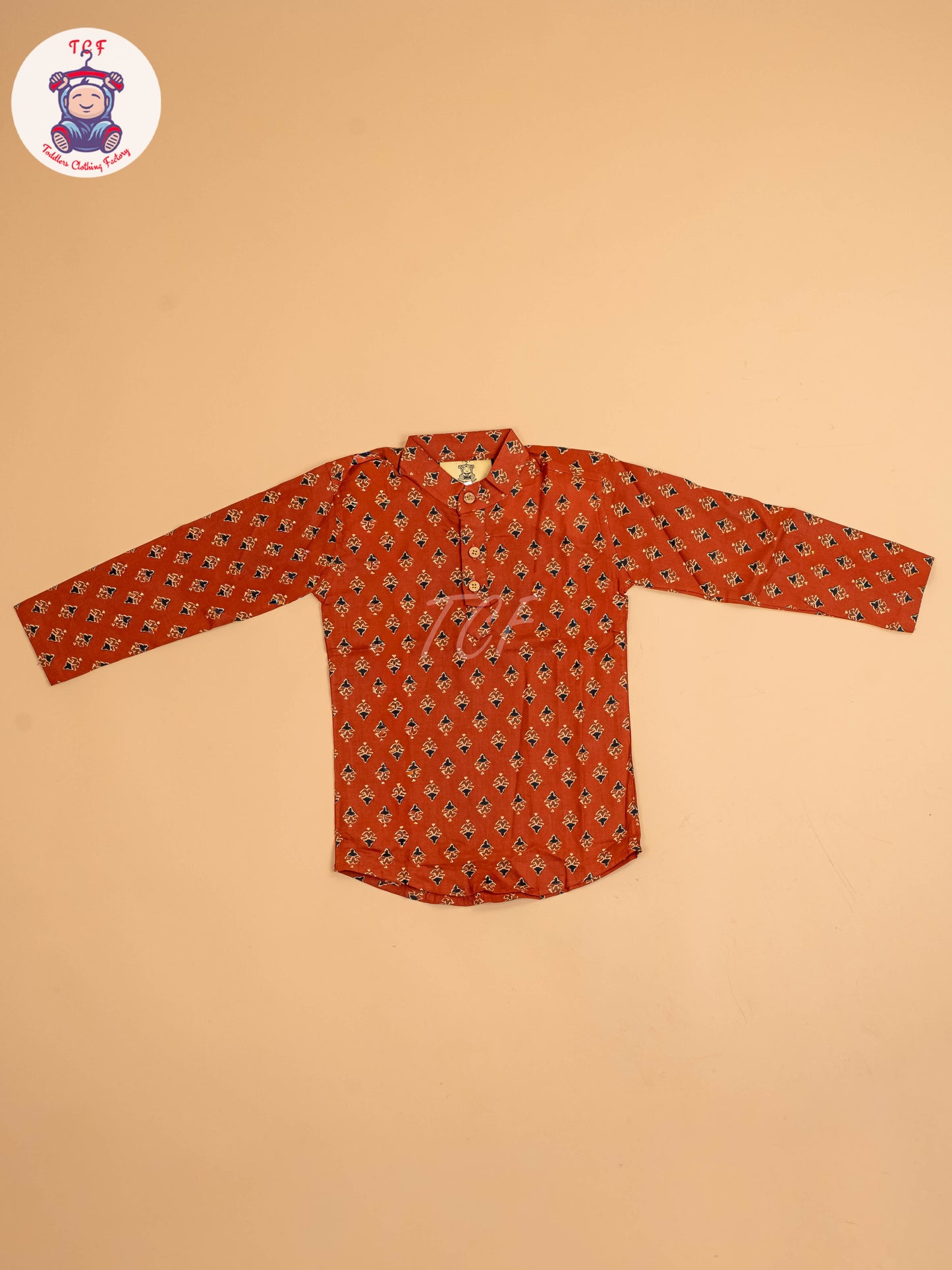 Rust & Black - Boys Printed Short Kurta