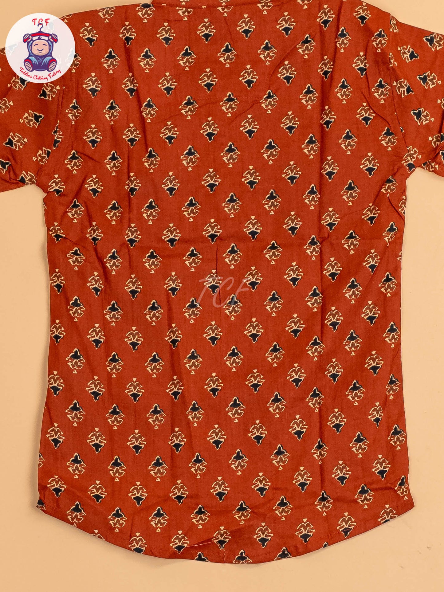 Rust & Black - Boys Printed Short Kurta