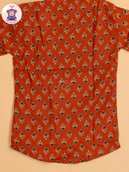 Rust & Black - Boys Printed Short Kurta