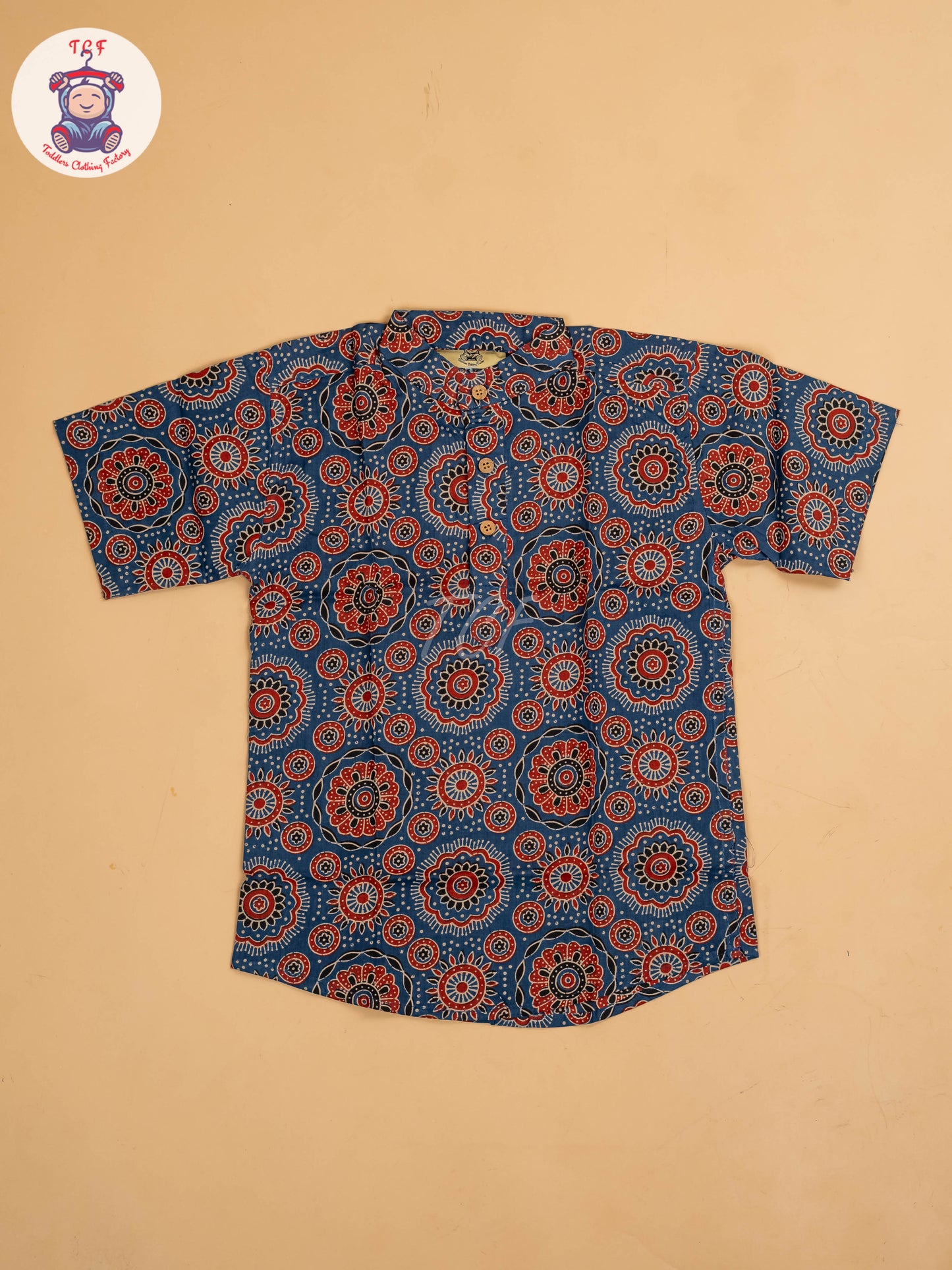 Maroon & Blue - Boys Printed Short Kurta