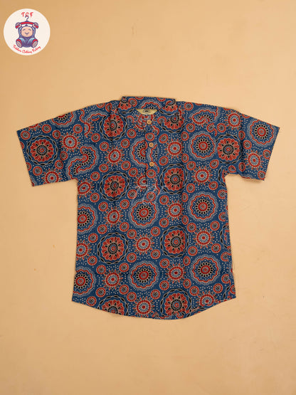 Maroon & Blue - Boys Printed Short Kurta