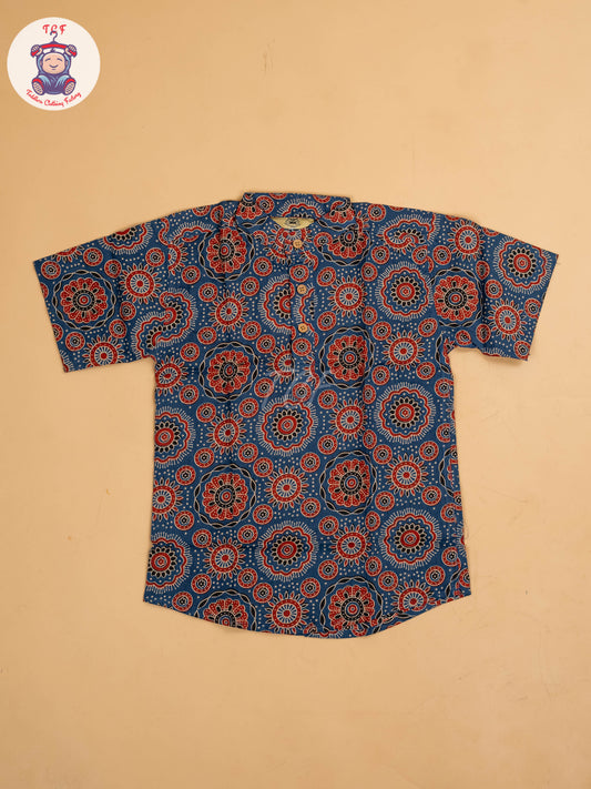 Maroon & Blue - Boys Printed Short Kurta