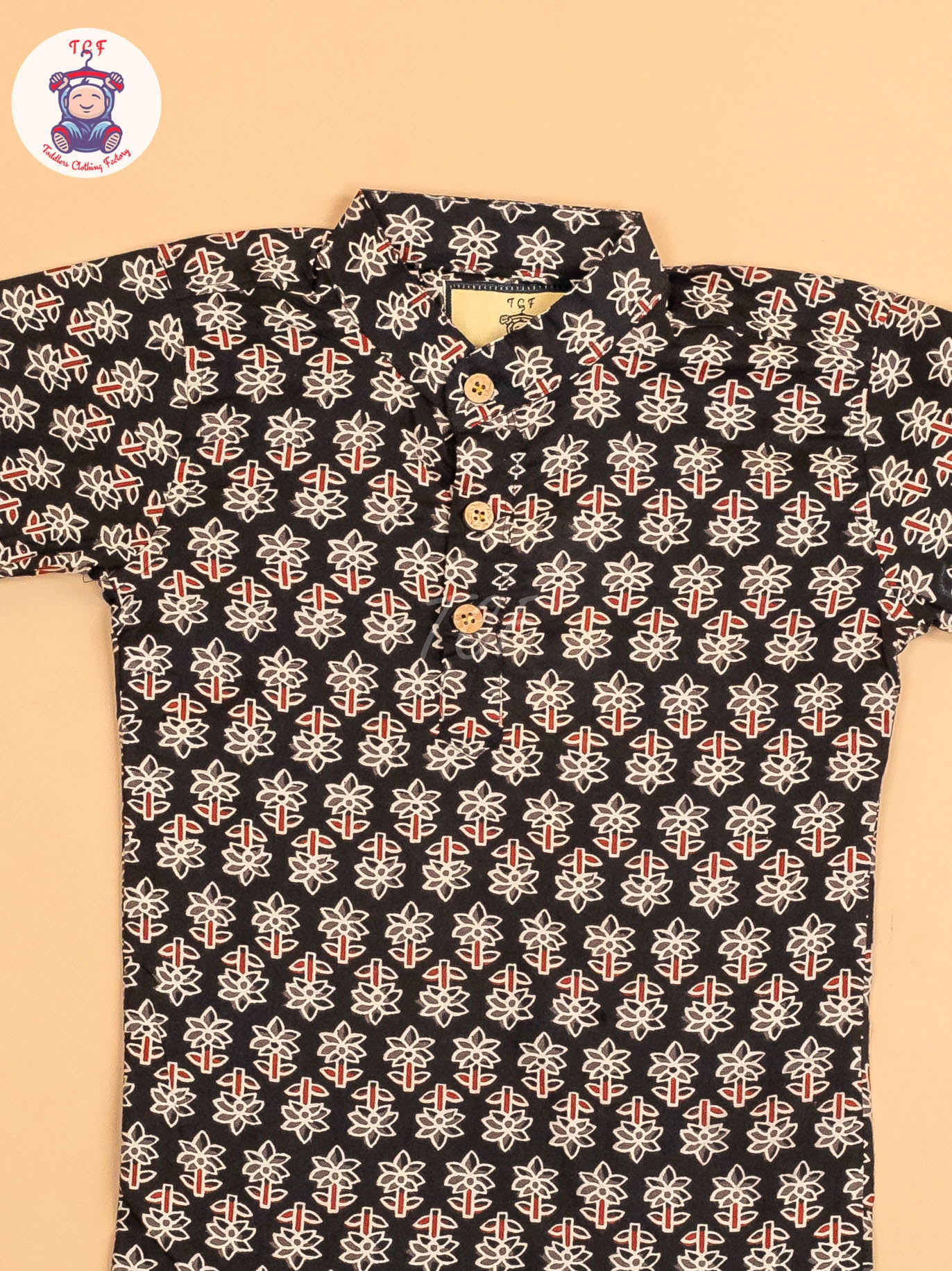 Black & Maroon - Boys Printed Short Kurta