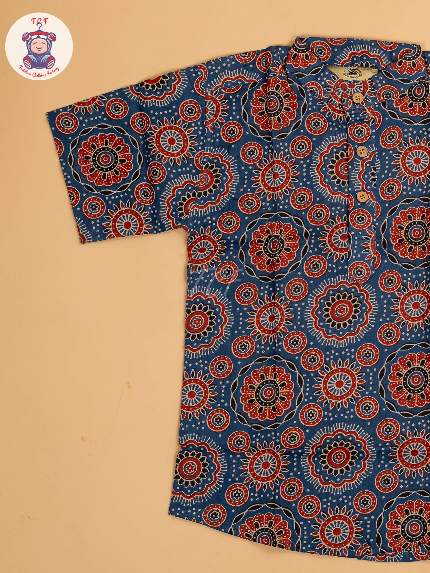Maroon & Blue - Boys Printed Short Kurta