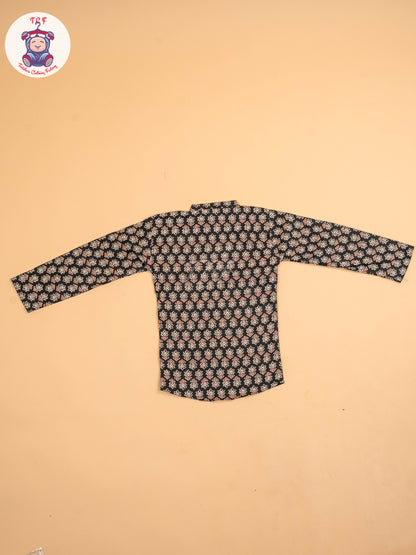 Black & Maroon - Boys Printed Short Kurta