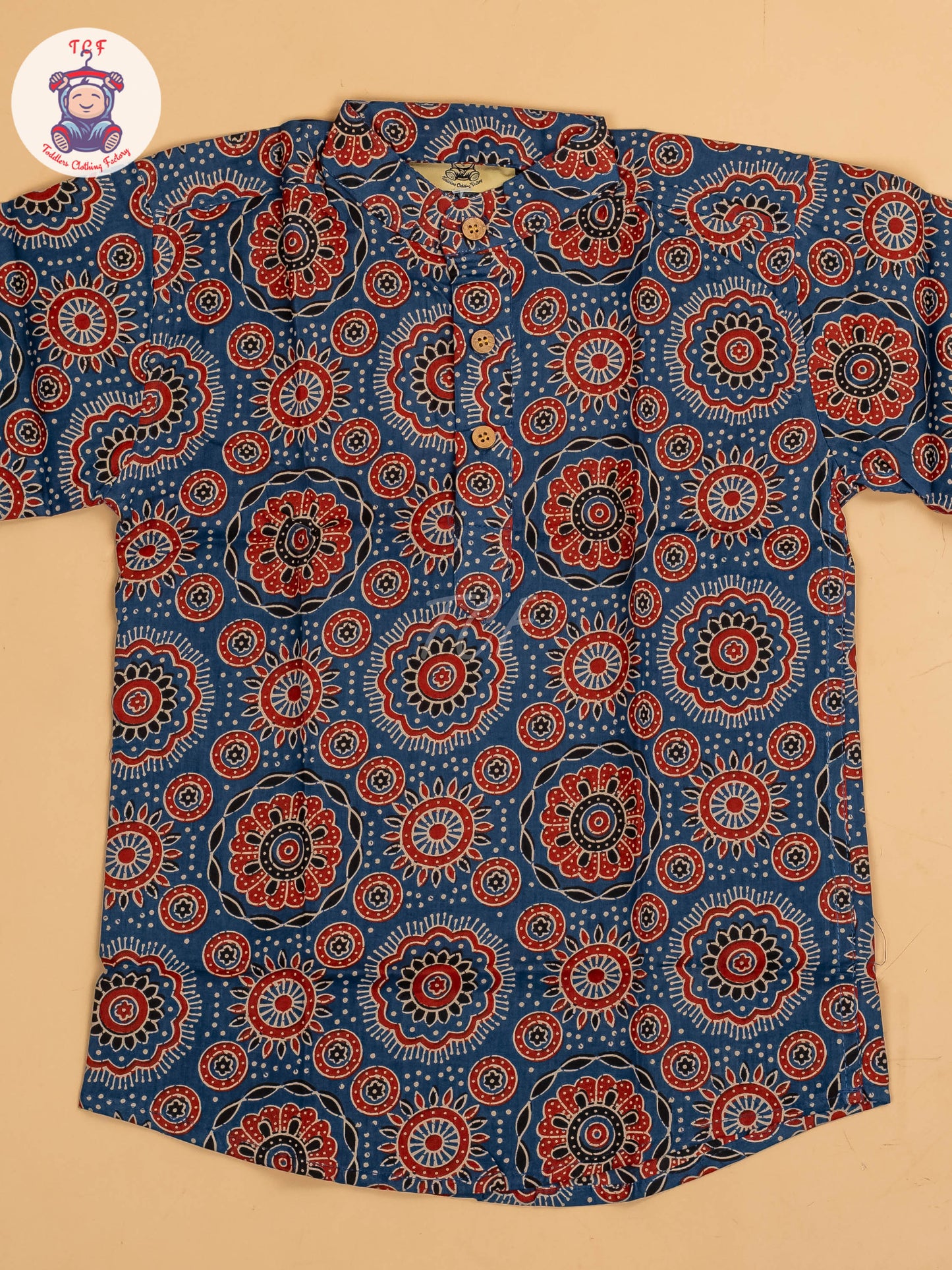 Maroon & Blue - Boys Printed Short Kurta