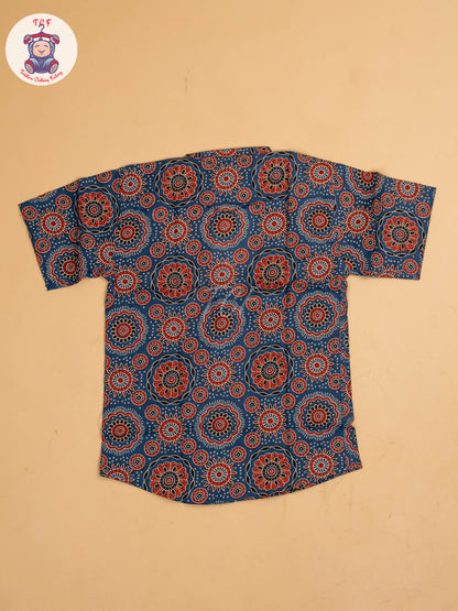 Maroon & Blue - Boys Printed Short Kurta