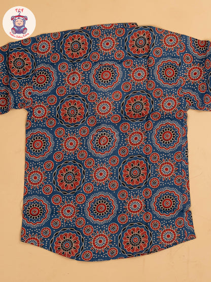 Maroon & Blue - Boys Printed Short Kurta